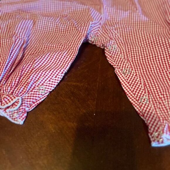 Red Gingham Baby Romper With Christmas Embroidery santa snowman,‎ reindeer - Picture 7 of 8